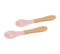 Tiny Dining 2x Bamboo Silicone Tip Forks - Baby Toddler Soft Feeding Weaning Fork in Baby Pink Tiny Dining Baby Pink