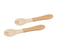 Tiny Dining 2x Bamboo Silicone Tip Forks - Baby Toddler Soft Feeding Weaning Fork in Beige Tiny Dining Beige