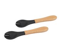 Tiny Dining 2x Bamboo Silicone Tip Forks - Baby Toddler Soft Feeding Weaning Fork in Black Tiny Dining Black