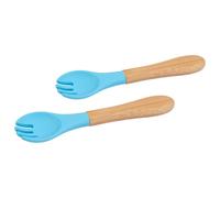 Tiny Dining 2x Bamboo Silicone Tip Forks - Baby Toddler Soft Feeding Weaning Fork in Blue Tiny Dining Blue