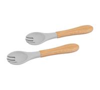Tiny Dining 2x Bamboo Silicone Tip Forks - Baby Toddler Soft Feeding Weaning Fork in Grey Tiny Dining Grey