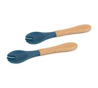 Tiny Dining 2x Bamboo Silicone Tip Forks - Baby Toddler Soft Feeding Weaning Fork in Navy Tiny Dining Navy