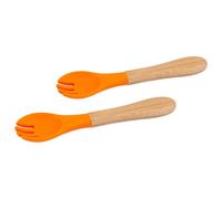 Tiny Dining 2x Bamboo Silicone Tip Forks - Baby Toddler Soft Feeding Weaning Fork in Orange Tiny Dining Orange
