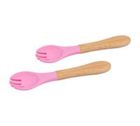 Tiny Dining 2x Bamboo Silicone Tip Forks - Baby Toddler Soft Feeding Weaning Fork in Pink Tiny Dining Pink