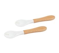 Tiny Dining 2x Bamboo Silicone Tip Forks - Baby Toddler Soft Feeding Weaning Fork in White Tiny Dining White