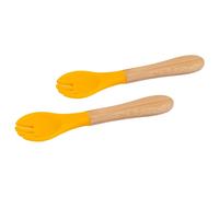 Tiny Dining 2x Bamboo Silicone Tip Forks - Baby Toddler Soft Feeding Weaning Fork in Yellow Tiny Dining Yellow