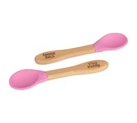 Tiny Dining 2x Bamboo Silicone Tip Spoons - Baby Toddler Soft Feeding Weaning Spoon in Pink Tiny Dining Pink