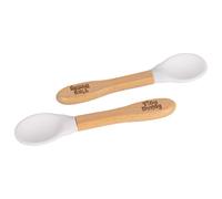 Tiny Dining 2x Bamboo Silicone Tip Spoons - Baby Toddler Soft Feeding Weaning Spoon in White Tiny Dining White