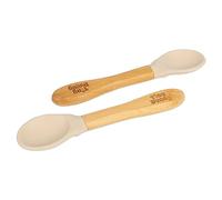 Tiny Dining 2X Beige 14cm Children's Bamboo Spoon with Silicone Tip - Baby Feeding Cutlery - Child & Toddler Weaning Dinnerware - Eco-Friendly