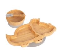 Tiny Dining 3Pc Bamboo Suction Feeding Set - Dinosaur/grey - Divided Non-Slip Bamboo Baby Self-Feeding Dining Weaning Set