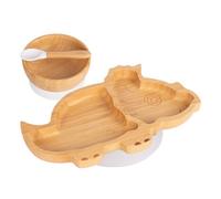 Tiny Dining 3Pc Bamboo Suction Feeding Set - Dinosaur/white - Divided Non-Slip Bamboo Baby Self-Feeding Dining Weaning Set