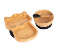 Tiny Dining 3Pc Bamboo Suction Feeding Set - Llama/black - Divided Non-Slip Bamboo Baby Self-Feeding Dining Weaning Set