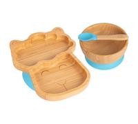Tiny Dining 3pc Bamboo Suction Feeding Set - LLama - Divided Toddler Dining Set in Blue Tiny Dining Blue