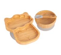 Tiny Dining 3pc Bamboo Suction Feeding Set - LLama - Divided Toddler Dining Set in Grey Tiny Dining Grey