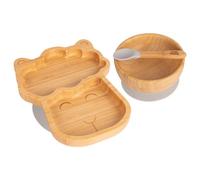 Tiny Dining 3Pc Bamboo Suction Feeding Set - Llama/grey - Divided Non-Slip Bamboo Baby Self-Feeding Dining Weaning Set
