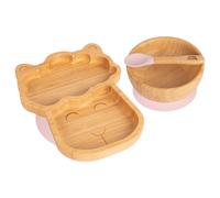 Tiny Dining 3Pc Bamboo Suction Feeding Set - Llama/pastel Pink - Divided Non-Slip Bamboo Baby Self-Feeding Dining Weaning Set