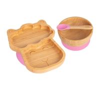 Tiny Dining 3Pc Bamboo Suction Feeding Set - Llama/pink - Divided Non-Slip Bamboo Baby Self-Feeding Dining Weaning Set