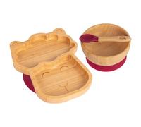 Tiny Dining 3Pc Bamboo Suction Feeding Set - Llama/red - Divided Non-Slip Bamboo Baby Self-Feeding Dining Weaning Set