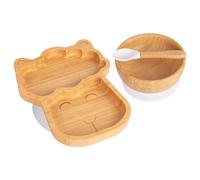 Tiny Dining 3Pc Bamboo Suction Feeding Set - Llama/white - Divided Non-Slip Bamboo Baby Self-Feeding Dining Weaning Set