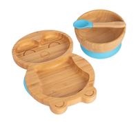 Tiny Dining 3Pc Bamboo Suction Feeding Set - Penguin/blue - Divided Non-Slip Bamboo Baby Self-Feeding Dining Weaning Set