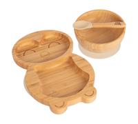 Tiny Dining 3pc Bamboo Suction Feeding Set - Penguin - Divided Toddler Dining Set in Beige Tiny Dining Beige