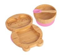 Tiny Dining 3Pc Bamboo Suction Feeding Set - Penguin/pink - Divided Non-Slip Bamboo Baby Self-Feeding Dining Weaning Set