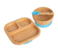 Tiny Dining 3Pc Bamboo Suction Feeding Set - Segmented/blue - Divided Non-Slip Bamboo Baby Self-Feeding Dining Weaning Set