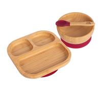 Tiny Dining 3pc Bamboo Suction Feeding Set - Segmented - Divided Toddler Dining Set in Red Tiny Dining Red