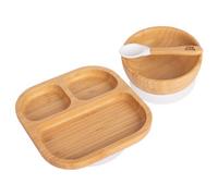 Tiny Dining 3Pc Bamboo Suction Feeding Set - Segmented/white - Divided Non-Slip Bamboo Baby Self-Feeding Dining Weaning Set