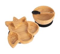 Tiny Dining 3Pc Bamboo Suction Feeding Set - Unicorn/black - Divided Non-Slip Bamboo Baby Self-Feeding Dining Weaning Set