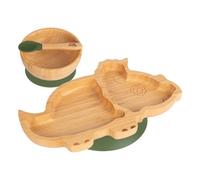 Tiny Dining 3Pc Dinosaur Bamboo Suction Dinner Set - Olive Green