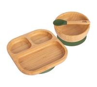 Tiny Dining 3Pc Divided Bamboo Suction Dinner Set - Olive Green