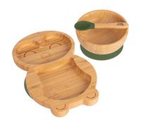 Tiny Dining 3Pc Penguin Bamboo Suction Dinner Set - Olive Green