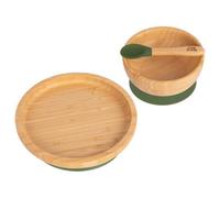 Tiny Dining 3Pc Round Bamboo Suction Dinner Set - Olive Green