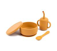 Tiny Dining 3Pc Silicone Suction Feeding Set - Ochre - Silicone Baby Feeding Set With Bowl, Sippy Cup & Spoon