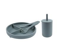 Tiny Dining 3Pc Silicone Suction Feeding Set - Tradewinds - Silicone Baby Feeding Set With Divided Plate, Sippy Cup & Cutlery