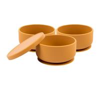 Tiny Dining 3X Baby Silicone Suction Bowls With Lid - Ochre - Non-Slip Silicone Toddler Weaning Bowl Feeding Silicone Bowl