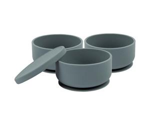 Tiny Dining 3X Baby Silicone Suction Bowls With Lid - Tradewinds - Non-Slip Silicone Toddler Weaning Bowl Feeding Silicone Bowl