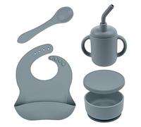 Tiny Dining 4pc Baby Weaning Set - Tradewinds - Silicone Toddler Feeding Set with Baby Bib, Sippy Cup, Bowl with Lid and Weaning Spoon
