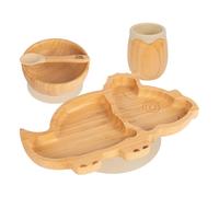 Tiny Dining 4pc Bamboo Suction Feeding Set - Dinosaur - Divided Toddler Dining Set in Beige Tiny Dining Beige