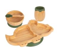 Tiny Dining 4pc Bamboo Suction Feeding Set - Dinosaur - Divided Toddler Dining Set in Light Green Tiny Dining Light Green