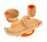 Tiny Dining 4pc Bamboo Suction Feeding Set - Dinosaur - Divided Toddler Dining Set in Orange Tiny Dining Orange