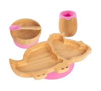 Tiny Dining 4Pc Bamboo Suction Feeding Set - Dinosaur/pink - Divided Non-Slip Bamboo Baby Self-Feeding Dining Weaning Set