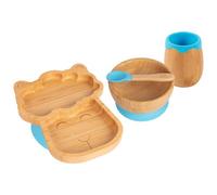 Tiny Dining 4Pc Bamboo Suction Feeding Set - Llama/blue - Divided Non-Slip Bamboo Baby Self-Feeding Dining Weaning Set