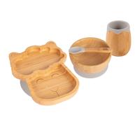 Tiny Dining 4pc Bamboo Suction Feeding Set - LLama - Divided Toddler Dining Set in Grey Tiny Dining Grey