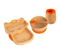 Tiny Dining 4pc Bamboo Suction Feeding Set - LLama - Divided Toddler Dining Set in Orange Tiny Dining Orange