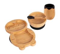 Tiny Dining 4Pc Bamboo Suction Feeding Set - Penguin/black - Divided Non-Slip Bamboo Baby Self-Feeding Dining Weaning Set