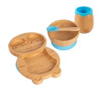 Tiny Dining 4Pc Bamboo Suction Feeding Set - Penguin/blue - Divided Non-Slip Bamboo Baby Self-Feeding Dining Weaning Set