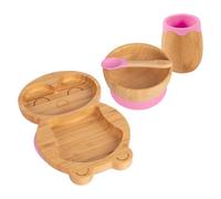 Tiny Dining 4Pc Bamboo Suction Feeding Set - Penguin/pink - Divided Non-Slip Bamboo Baby Self-Feeding Dining Weaning Set