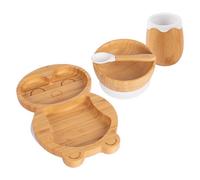 Tiny Dining 4Pc Bamboo Suction Feeding Set - Penguin/white - Divided Non-Slip Bamboo Baby Self-Feeding Dining Weaning Set